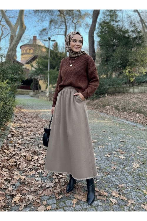 Cepli Bel Lastikli Etek-Vizon