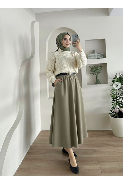 Kemer Detay Cepli Etek-Açık Haki