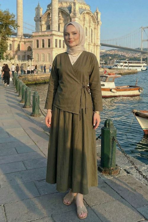 Yandan Bağlamalı Etekli Takım-Duman