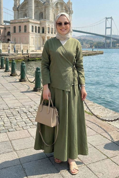 Yandan Bağlamalı Etekli Takım-Haki