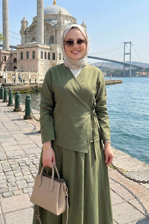 Yandan Bağlamalı Etekli Takım-Haki