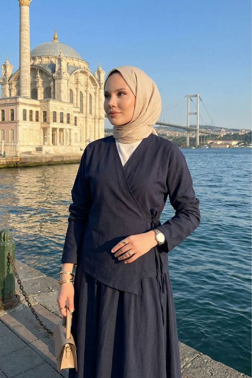 Yandan Bağlamalı Etekli Takım-Lacivert