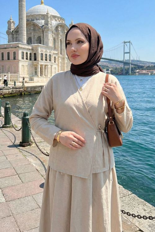 Yandan Bağlamalı Etekli Takım-Taş