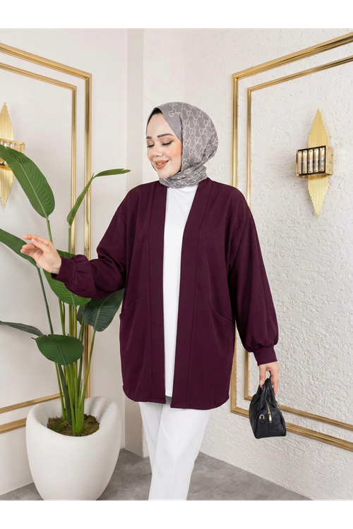 Cep Detay Atlas Hırka-Bordo