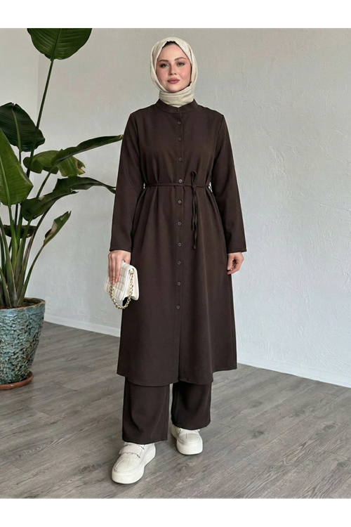 Hakim Yaka Uzun Pantolonlu Takım-Kahve