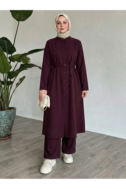 Hakim Yaka Uzun Pantolonlu Takım-Bordo