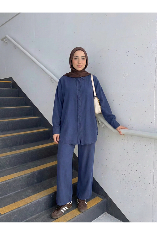 Arka Roba Detay Pantolonlu Takım-Lacivert