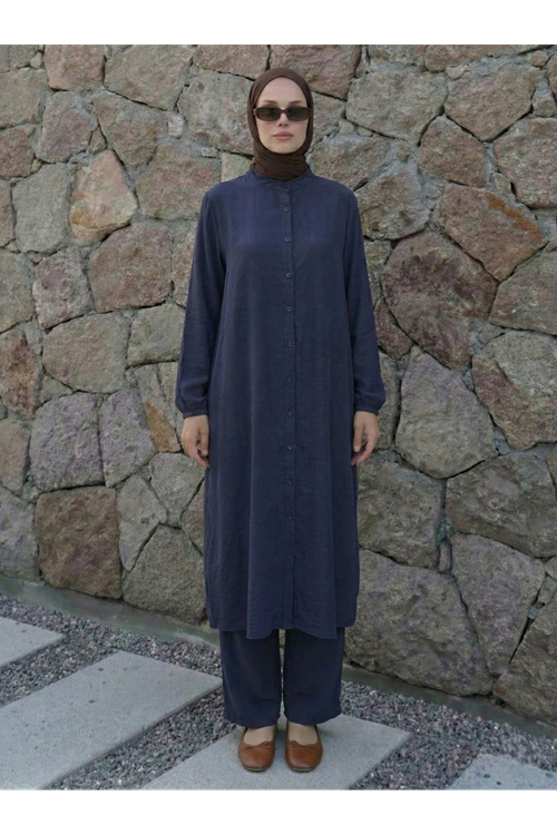 Hakim Yaka Uzun Pantolonlu Takım-Lacivert