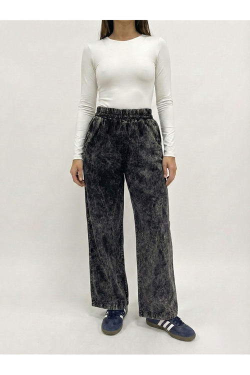 Cep Detay Lastikli Pantolon-Siyah