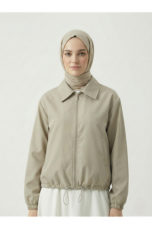 Flota Cep Fermuar Detay Trençkot-Taş