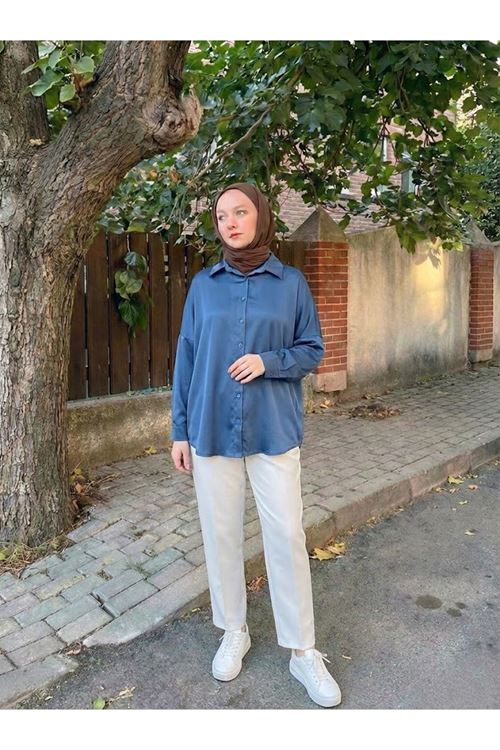 Saten Tunik-Petrol Mavisi