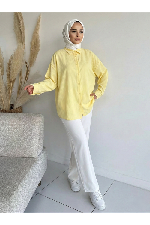 Kendinden Çizgili Tunik-Sarı