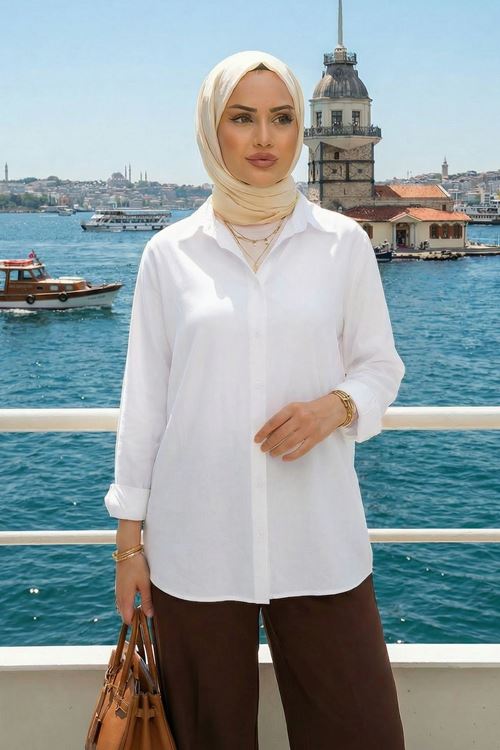Klasik Terikoton Tunik-Beyaz