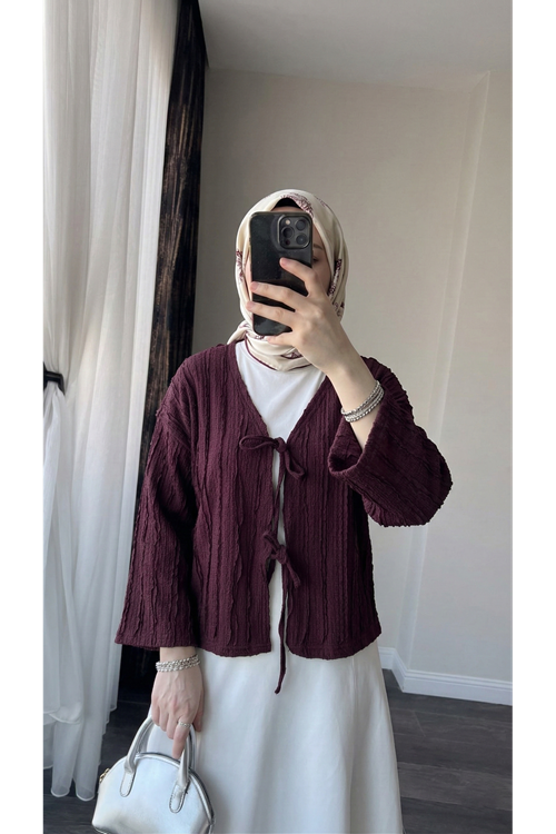 Pileli Ön İki Bağlamalı Tunik-Bordo