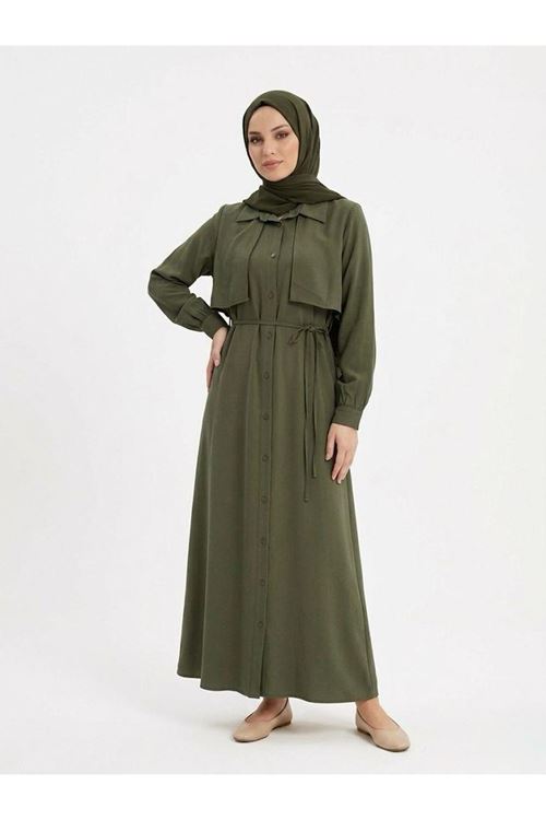 Aller Detay Patlı Elbise-Haki