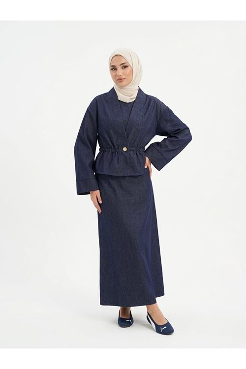 Ceket Detay İkili Elbise-Lacivert