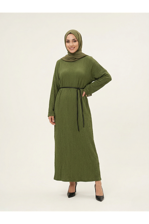 Örme Elbise-Haki