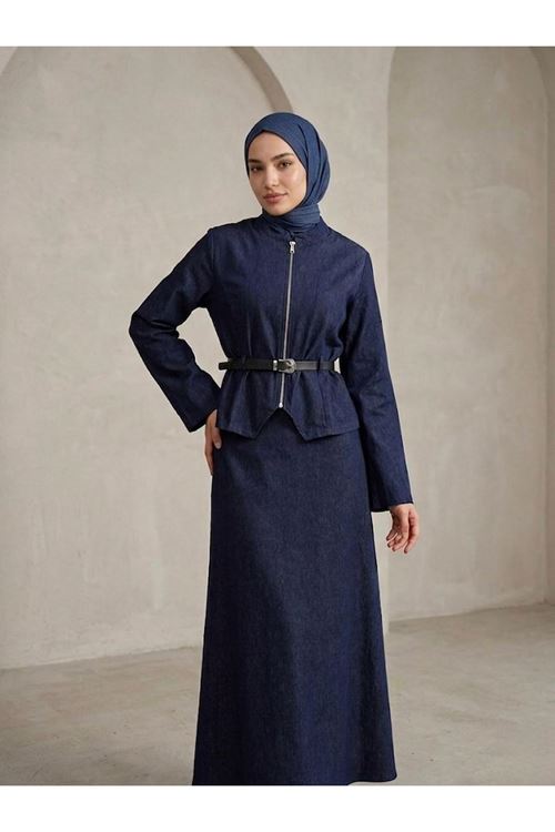 Fermuar Detay Etekli Takım-Lacivert