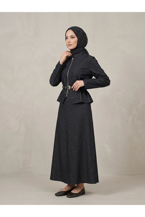 Fermuar Detay Etekli Takım-Siyah