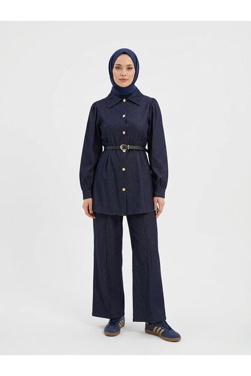 Ön Arka Pensli Pantolonlu Takım-Lacivert