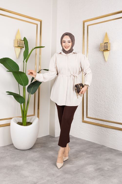 Omuz Büzgü Detay Tunik-Taş