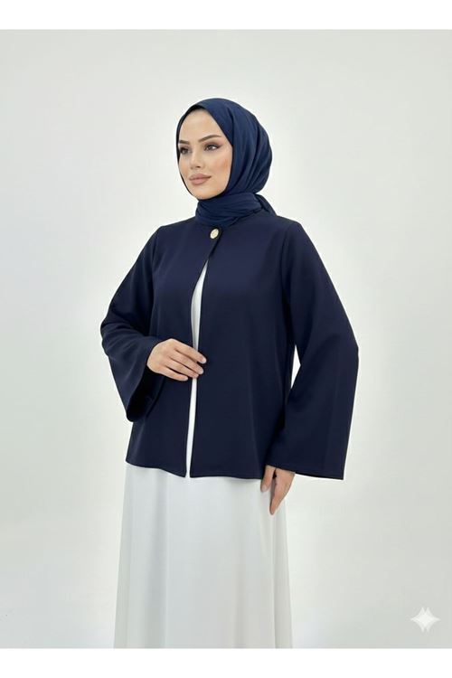 Tek Düğme Kimono Tunik-Lacivert