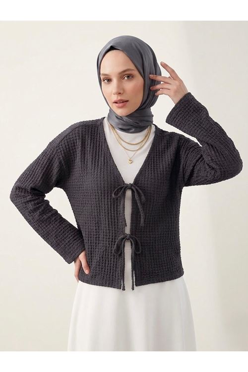 Ön Bağlamalı Örme Tunik-Antrasit