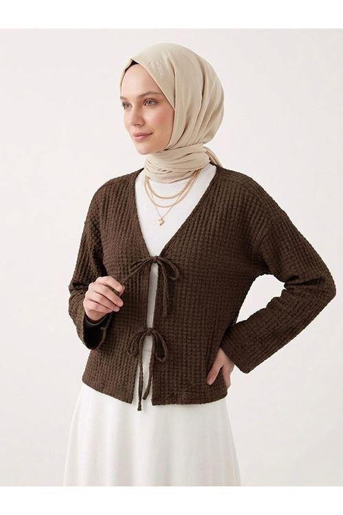 Ön Bağlamalı Örme Tunik-Kahve