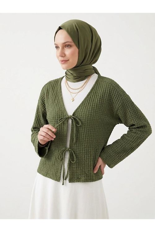 Ön Bağlamalı Örme Tunik-Haki