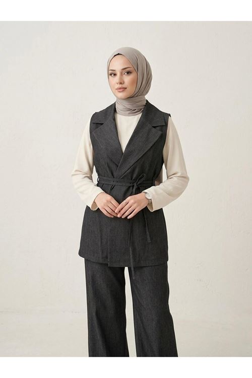Yaka Detay Yelek-Siyah