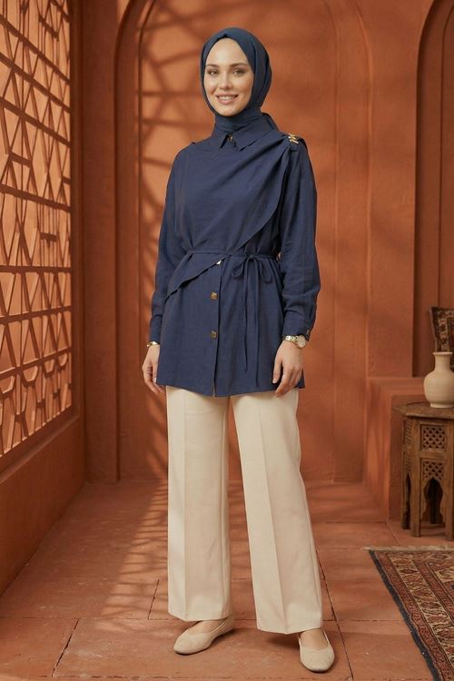 Omuz Toka Detay Aller Tunik-Lacivert