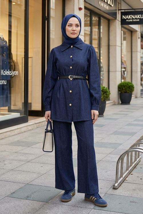 Ön Arka Pensli Pantolonlu Takım-Lacivert