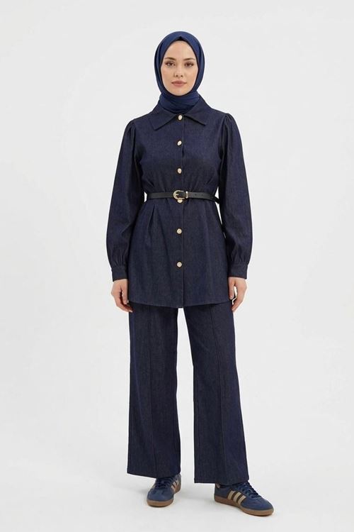 Ön Arka Pensli Pantolonlu Takım-Lacivert