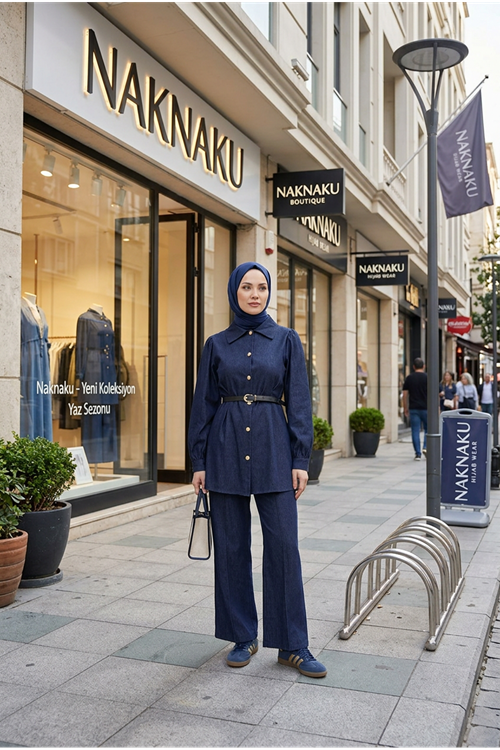 Ön Arka Pensli Pantolonlu Takım-Lacivert