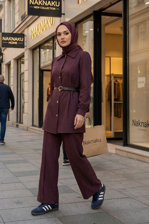 Ön Arka Pensli Pantolonlu Takım-Bordo