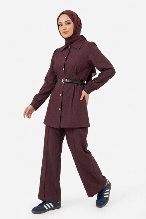 Ön Arka Pensli Pantolonlu Takım-Bordo