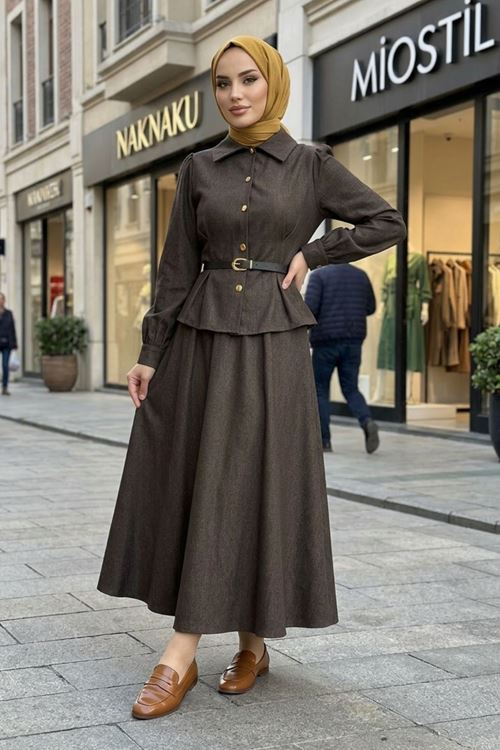 Ön Arka Pensli Etekli Takım-Kahve