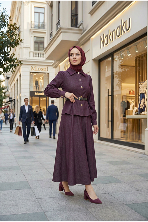 Ön Arka Pensli Etekli Takım-Bordo