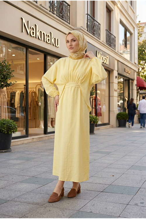 Bağlamalı İkili Elbise-Sarı