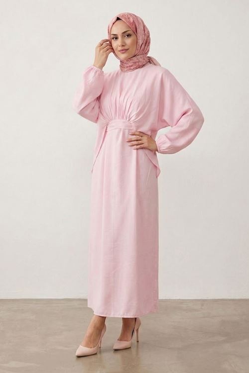 Bağlamalı İkili Elbise-Pembe