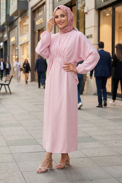 Bağlamalı İkili Elbise-Pembe