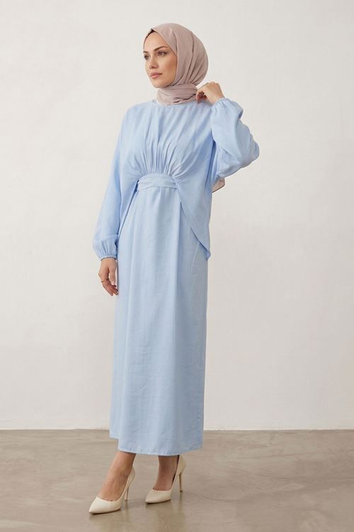 Bağlamalı İkili Elbise-Bebe Mavisi