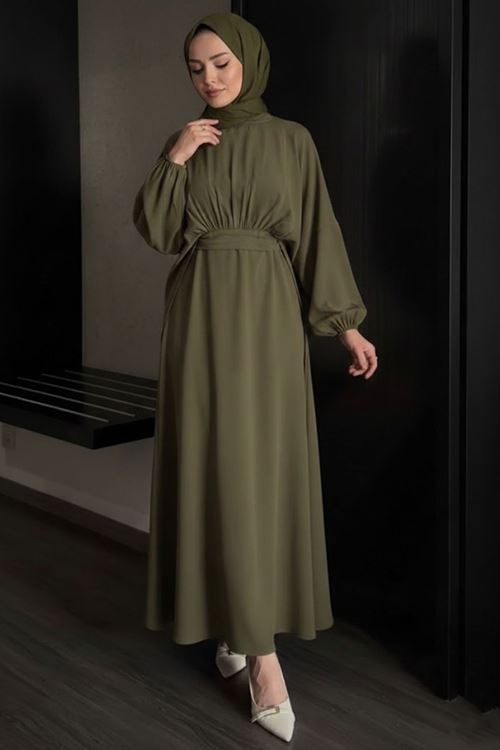 Bağlamalı İkili Elbise-Haki