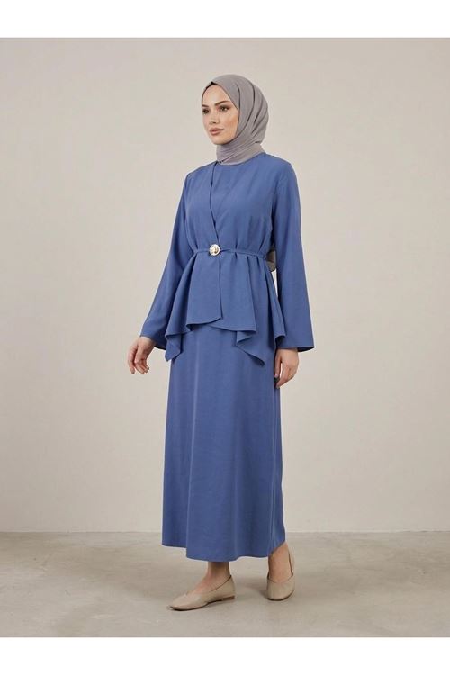 Aksesuar Detay İkili Elbise-İndigo