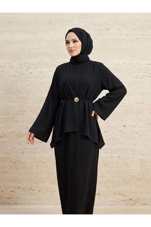 Aksesuar Detay İkili Elbise-Siyah