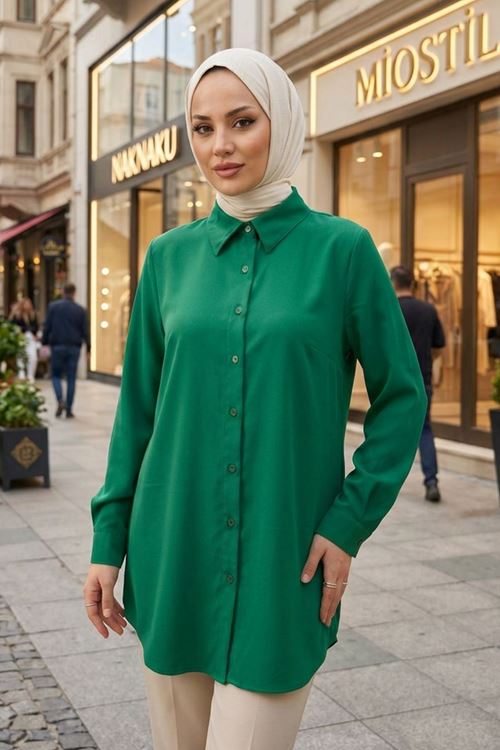 Klasik Dubai Tunik-Zümrüt Yeşili