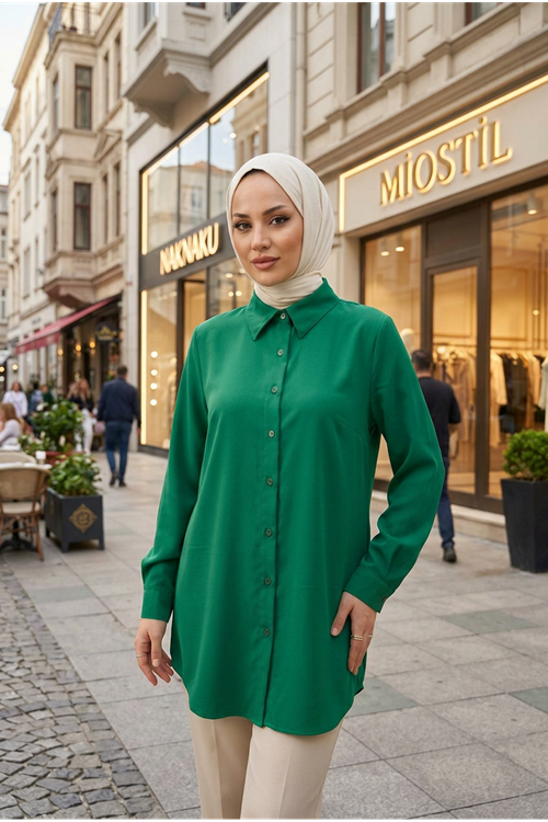 Klasik Dubai Tunik-Zümrüt Yeşili