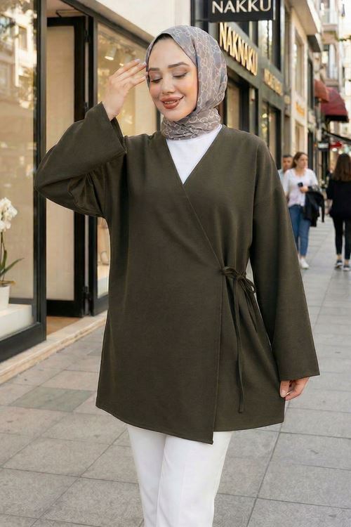 Yan Bağlamalı Atlas Tunik-Haki