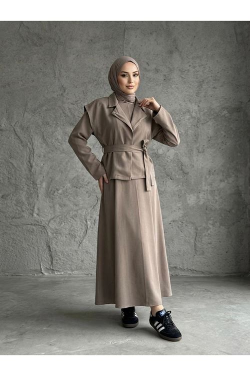 Yelekli İkili Elbise-Duman