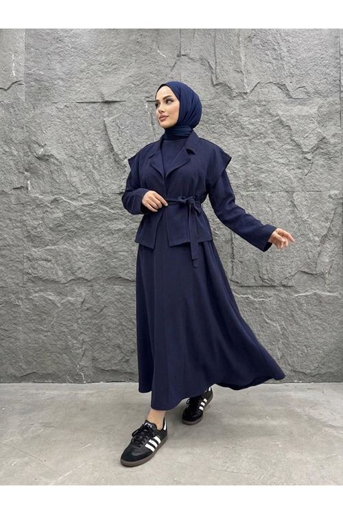 Yelekli İkili Elbise-Lacivert